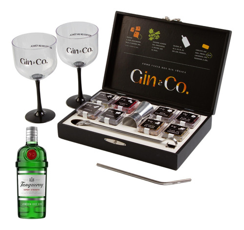 Imagem 1 de 7 de Kit Gin 8 Especiarias + Taças + Canudo + Gin Tanqueray 750ml