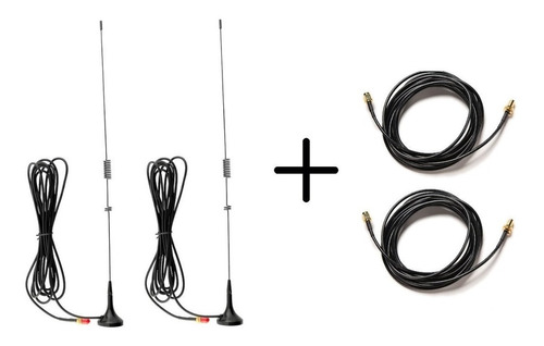 2 Antenas Auto Radios Baofeng + 2 Extensiones  De 10 Mts