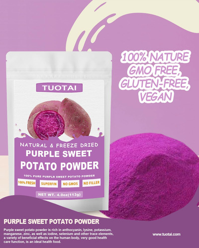 Polvo De Camote Morado Liofilizado, 4.0 Oz, Polvo De Camote