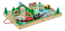 Comprar Ferrocarril De Mesa Madera 17 Piezas Trenes Camión Puente