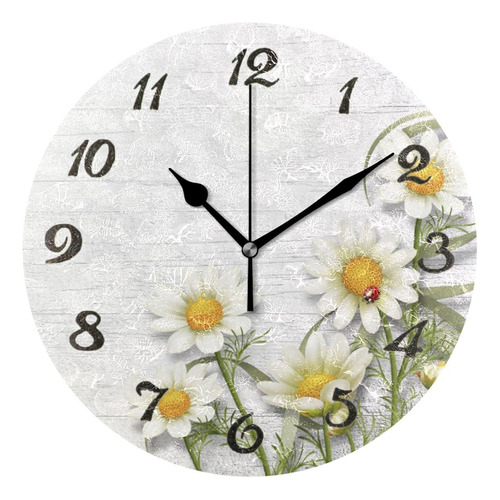 Susiyo Daisy Flores De Manzanilla En Textura De Madera Reloj