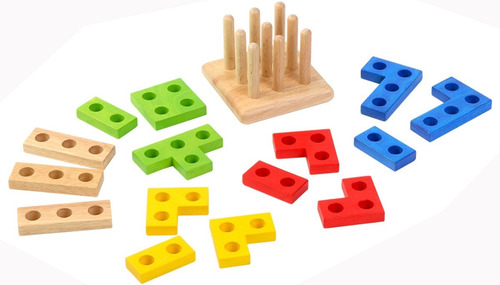 Juego Torre Geometrica Madera Didáctica Ingenio Romopecabeza