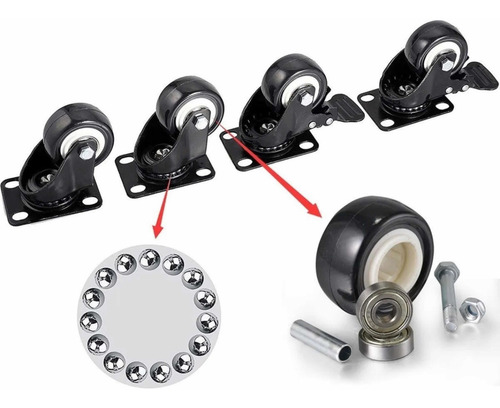 Imagen 3 de 4 de Ruedas Con Freno Para Muebles, Carritos, Vitrinas Y Camas