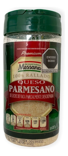 Sazonador Queso Parmesano Rallado Premium 1pz 227g Messana