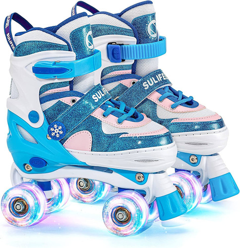 Patines Infantiles Con Luz Ajustable Azul Claro Talla S