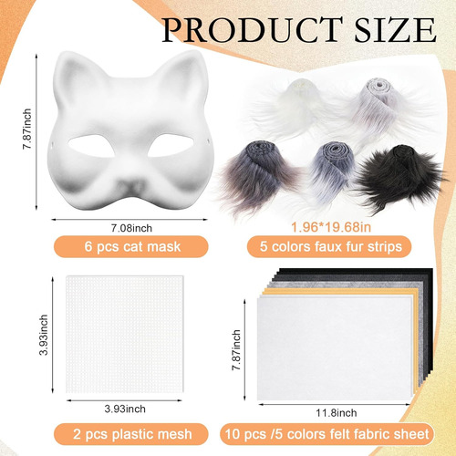 Kit De Máscara Therian Diy, Máscara De Gato En Blanco Con Ho