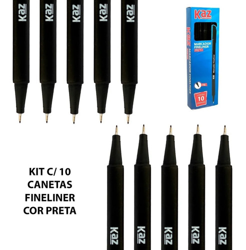 Imagem 5 de 6 de Caneta Fineliner Kaz 10un Cor Preto Ponta Fina 0.7mm