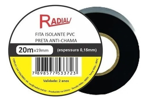 Fita Isolante Anti Chama Radial 19mm X 20m C/ 10 Rolos