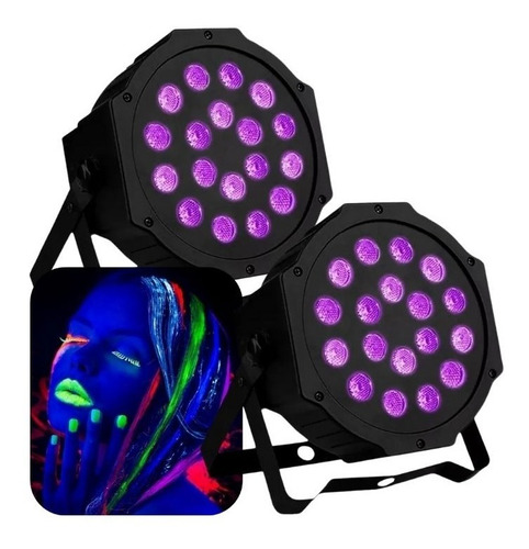 2 X Foco 18 Par Led Luz Ultravioleta Fiesta Flour Neón Dmx