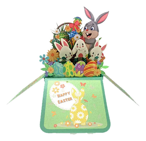 Tarjeta 3d Caja De Regalo Sorpresa Felices Pascuas / Conejo