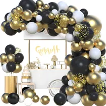Comprar Kit de Guirnalda De Globos Negros Y Dorados Decoración de Graduación 2025 Decoración Para Fiestas de Cumpleaños 30th 40th 50th Celebración de Aniversarios Decoración con Globos de Metálico