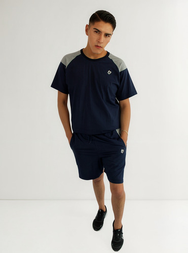 Short Azul Con Jaspe Para Caballero