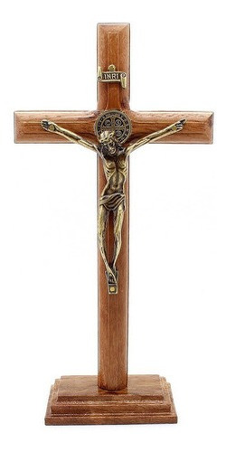 Imagem 1 de 5 de Crucifixo Com Medalha São Bento Para Parede Ou Mesa - 20cm