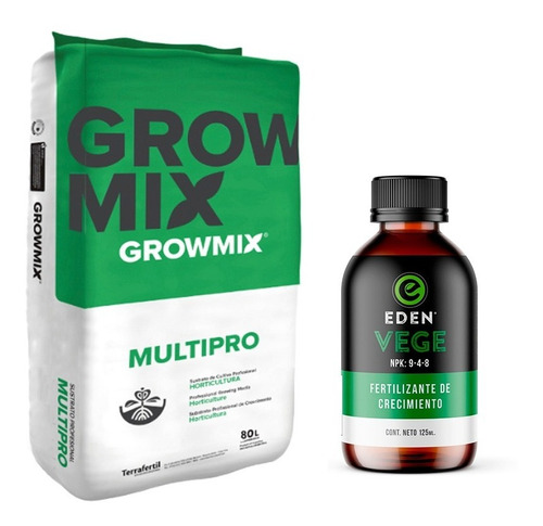 Sustrato Growmix Multipro 80lts Con Eden Vege 125 Cc