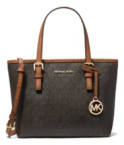 Comprar Bolsa Michael Kors Original Jet Set Travel Tote X-small Café Acabado de los herrajes Dorado Color Marrón Color de la correa de hombro Marrón claro Diseño de la tela Monograma