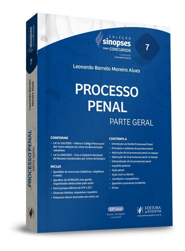 Processo Penal Parte Geral Vol.7 Sinopses Concursos (2021)