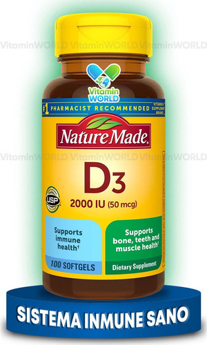 Nature Made Vitamina D3 2000 Iu (50 Mcg) 100 Softgels Sabor Sin Sabor