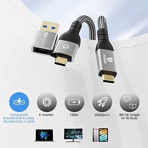 Cable Usb C A Usb C De 100 W, Para Cable Thunderbolt 3 2 En