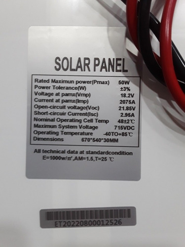 Imagen 3 de 3 de Panel Solar 50w Monocristalino Controlador De Carga Bateria