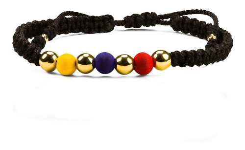 Pulsera Tejida Oro 18 Quilates, Tricolor Esfera Lisa 