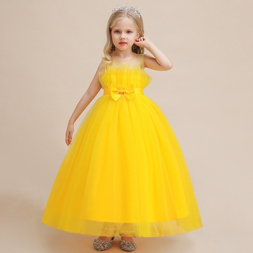 Vestido De Niña De Fiesta Mini-mi Modelo Amalia Amarillo