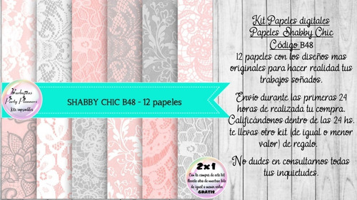 Papeles Digitales Shabby Chic Vintage Rosa Y Gris B48