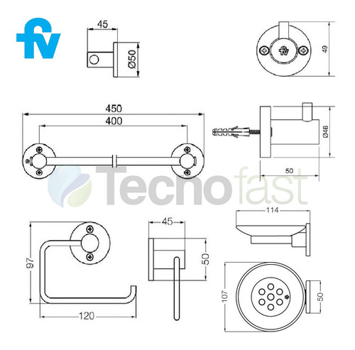 Kit De Accesorios Baño Fv Arizona 4 Piezas 0179.04/b1 Cromo