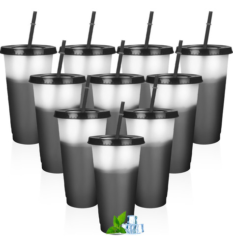 A 10pzs Vasos Magicos Cambian De Color Con Tapa Y Popote