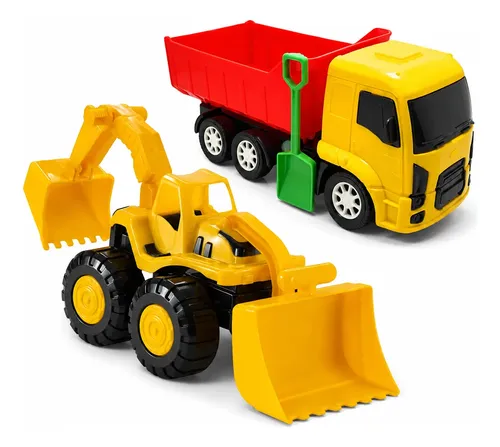 Kit Caminhão Basculante E Trator Escavadeira Infantil 2 Pás Kit Cami