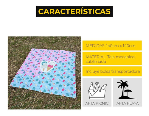 Imagen 6 de 7 de Lona Playera Lona Picnic Con Bolsa 140x140 Ice Cream Helado