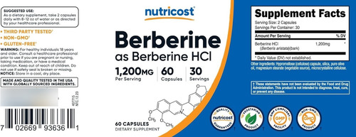 Nutricost Berberine Hcl (berberina) 600mg 60 Cps