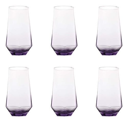Set 6 Vasos Diamante Vasos De Vidrio Vaso High Ball 550 Ml Color Morado