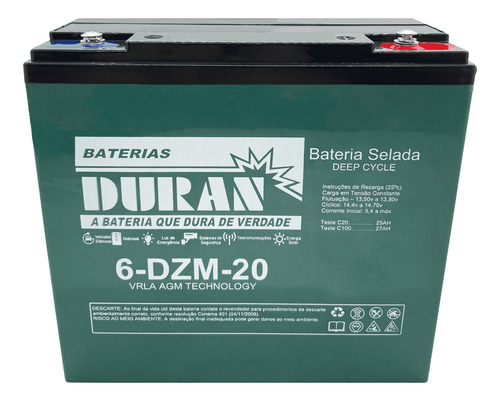 Bateria Gel 24ah 12v Ciclo Profundo 6-dzm-20 Bike Elétrica