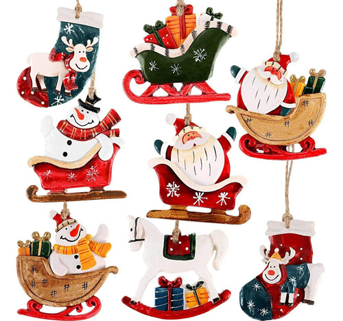 8pcs Santa Snowman Ornaments Christmas Hanging Pendants