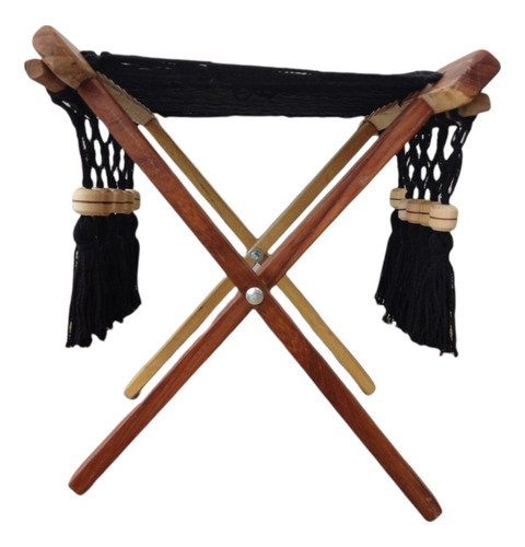 Silla Hamaca Taburete, Hilo Grueso Algodón, Madera