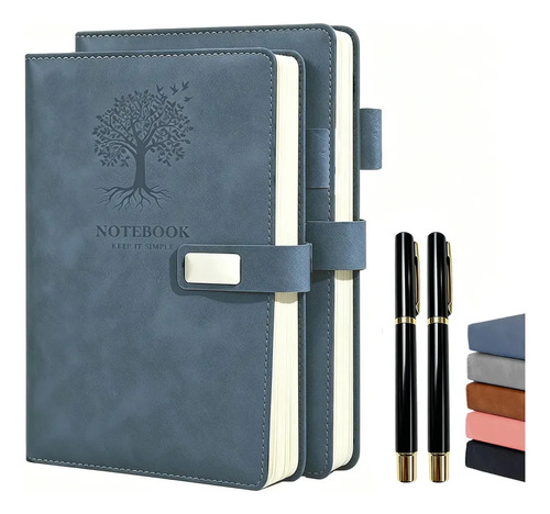 2 Cuadernos A5 Tapa Dura De Piel, 360 Páginas + 2 Bolígrafos Negro Azul