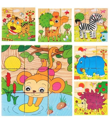 Imagen 4 de 9 de Rompecabezas Madera 6 En 1 Juguete Cubo Didáctico 9 Pcs