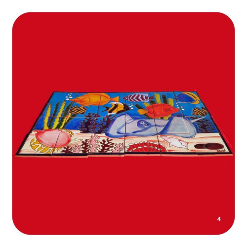 Imagen 3 de 4 de Mural Retablo De Talavera Poblana Acuario 65x43 Cm M4