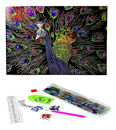 Arte Diamante Pavo Real 40x50cm Cuadro Con Marco De Madera