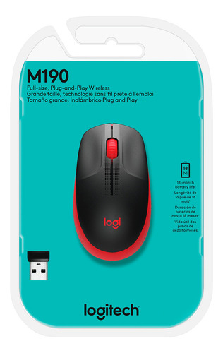 Mouse Inalambrico Logitech M190 Rojo Full Size