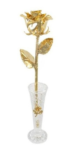 Rosa Real Sumergida En Oro De 24k Con Florero De Cristal - R