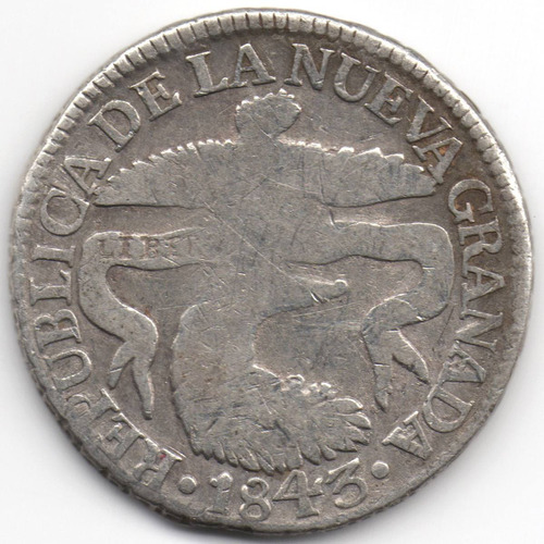 2 Reales 1843 Bogotá Plata