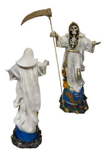 Santa Muerte Blanca Curada En Resina 57 Cm Altura + Regalo 