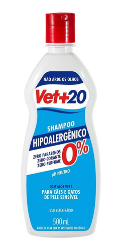 Shampoo Para Cães E Gatos Vet+20 Hipoalergenico 500ml