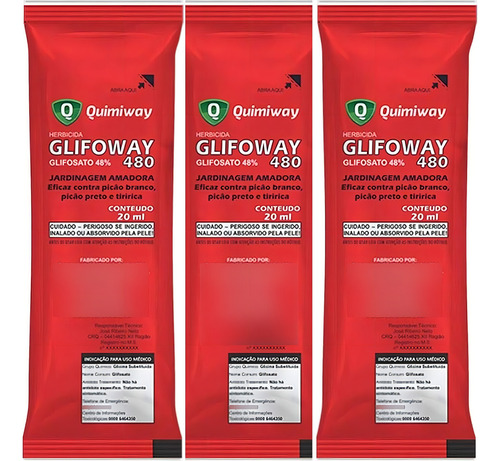 3 Herbicida Glifosato Mata Mato Glifoway 480 20ml