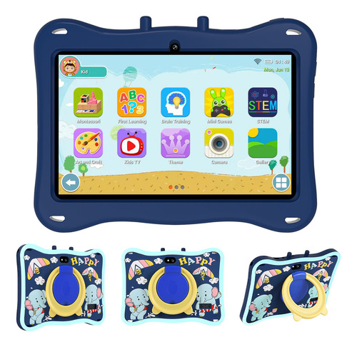 Tablet Para Niños Hancdon E13 7 Pulgadas 6g+128g Color Azul Acero 10 Core Con Android 12 Bt 5.0 ,wifi, 3800mah, 5mp+13mp ,con Tablet Funda
