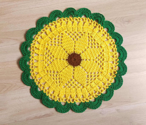 Paño / Centro De Mesa Girasol Hecho A Mano Tejido A Crochet