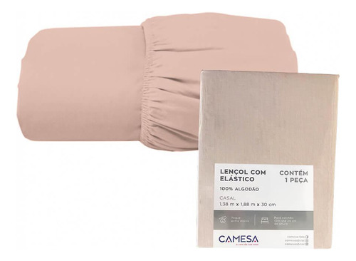 Lençol Casal 100% De Algodão Com Elástico Rosa Camesa