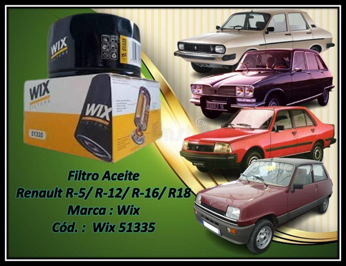 Filtro Aceite  Renault R-5/ R-12/ R-16/ R18  Wix 51335