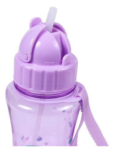 Garrafinha Infantil Squeeze Com Canudo De Silicone Livre Bpa Cor Violeta
